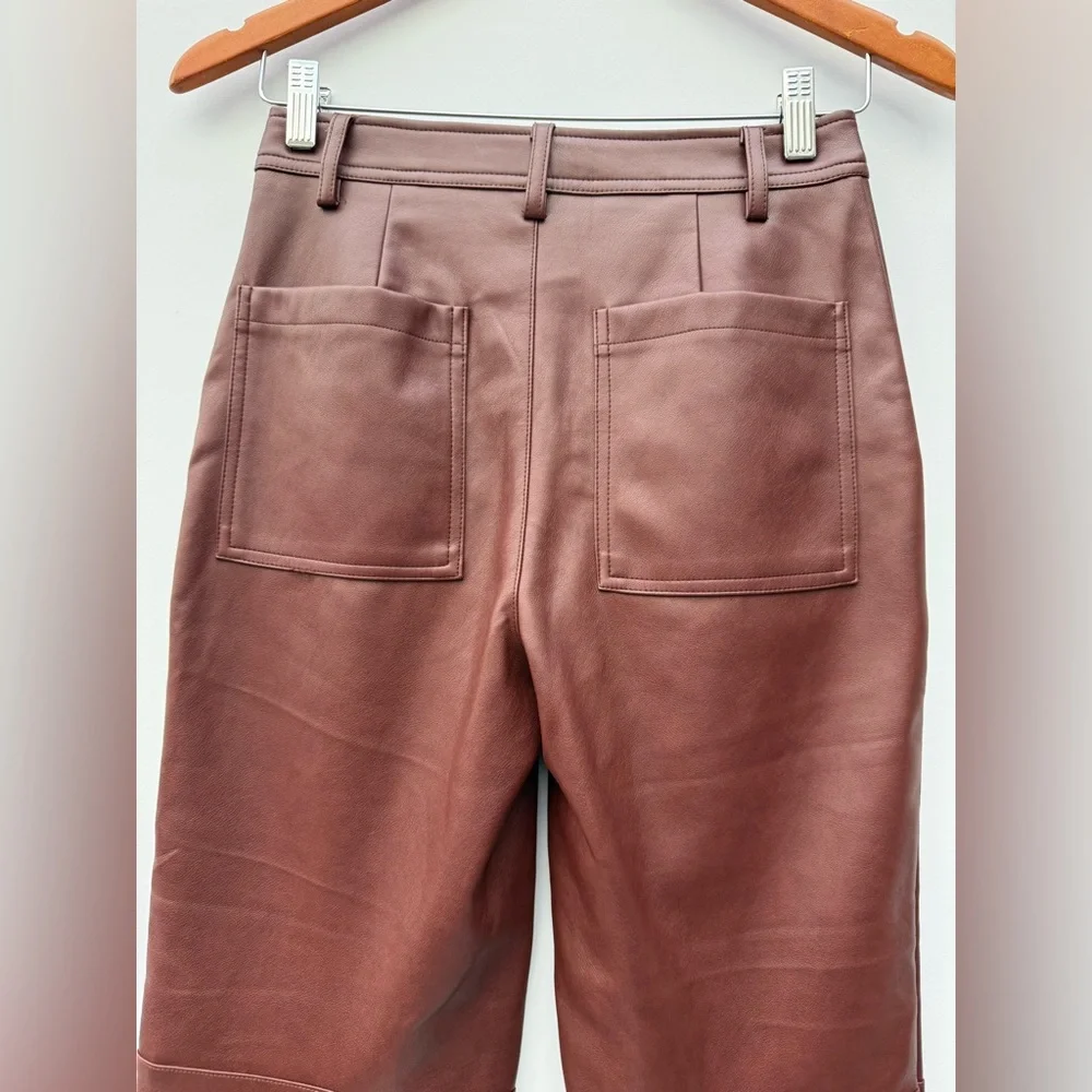 7 For All Mankind Brown Faux Leather High Rise Boot Cut Pants Size XS - Picture 3 of 7